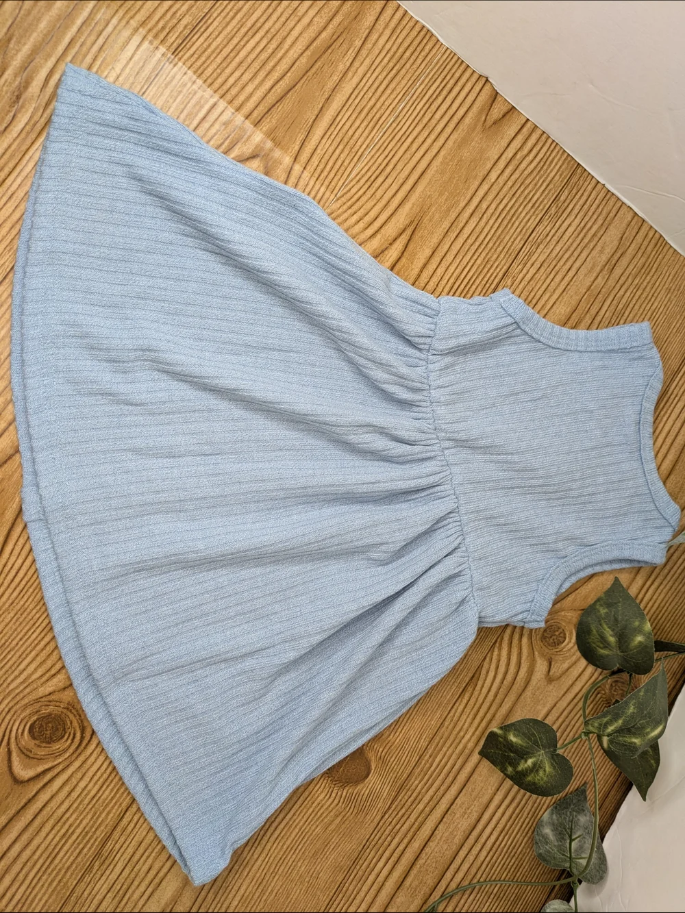 PatPat Light Blue Ribbed Button-Front Kids Dress - Picture 3 of 4